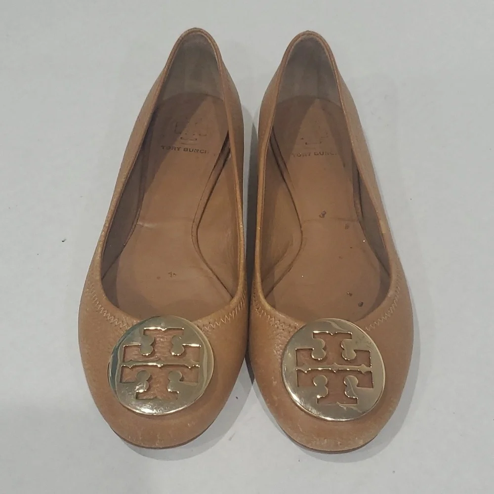 Tory Burch Reva Ballet Flats Royal Tan Tumbled 9M